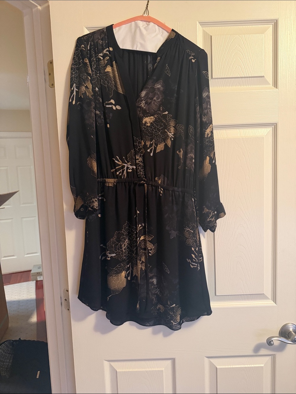 Babaton Black Dress with Gold Floral Accents